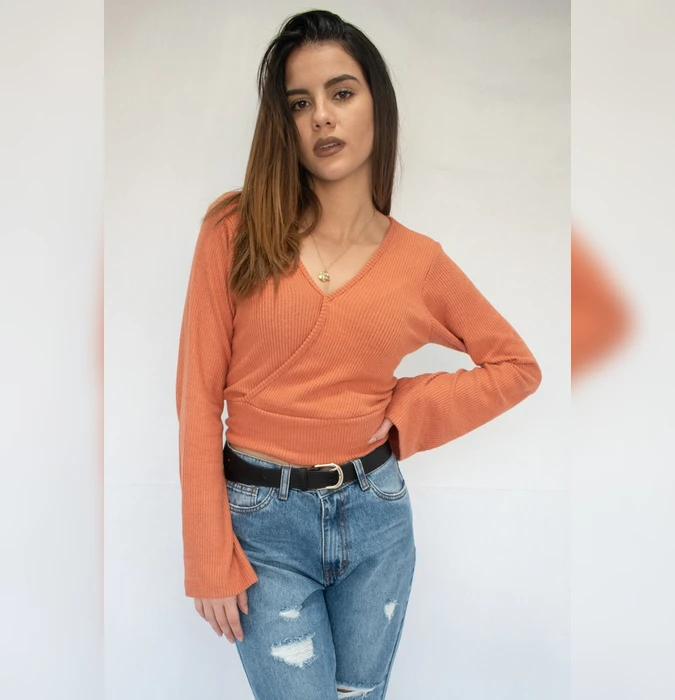 Polos Manga Larga De Hilo Importado Naranja