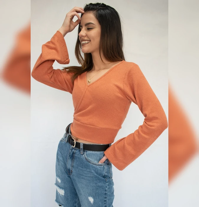Polos Manga Larga De Hilo Importado Naranja