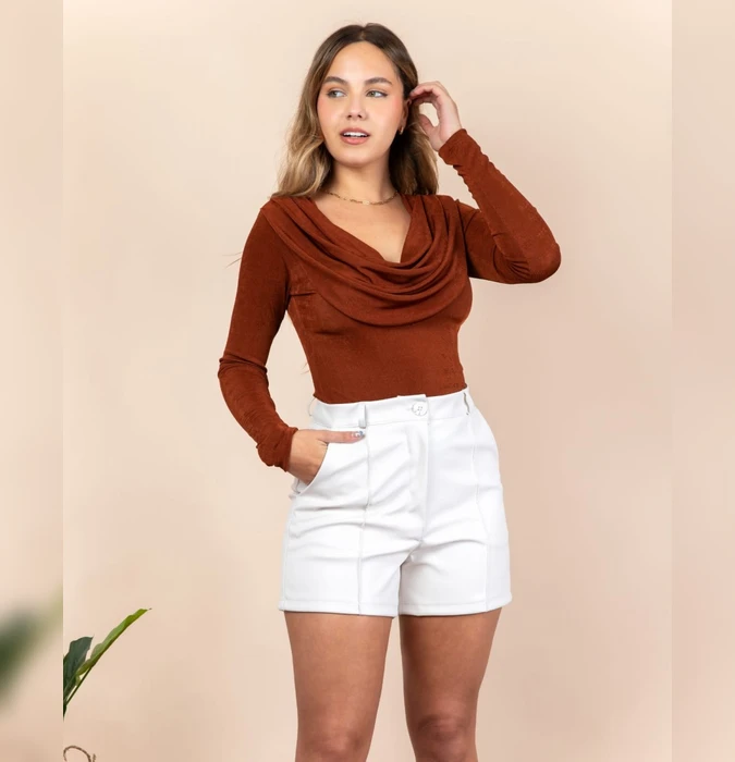 Manga Larga Lexi MARAL Camel Rojo Blanco