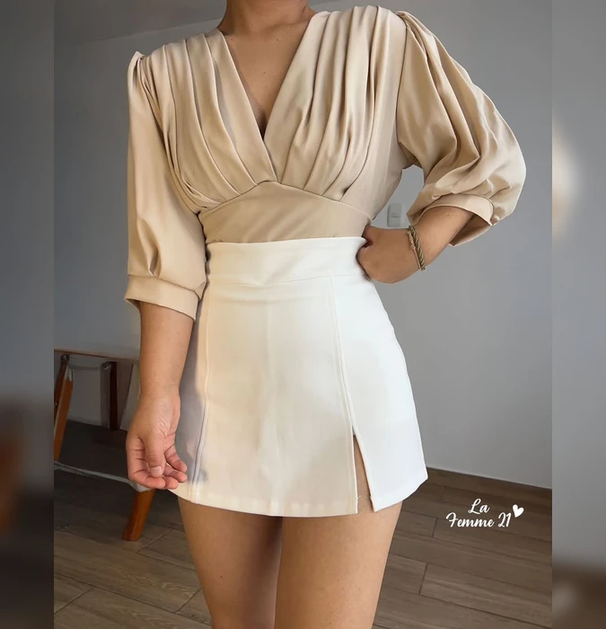 Blusa Valen LA FEMME 21 Vino Blanco Beige Negro