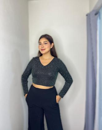 Top Brillos SIN MARCA Plateado Negro