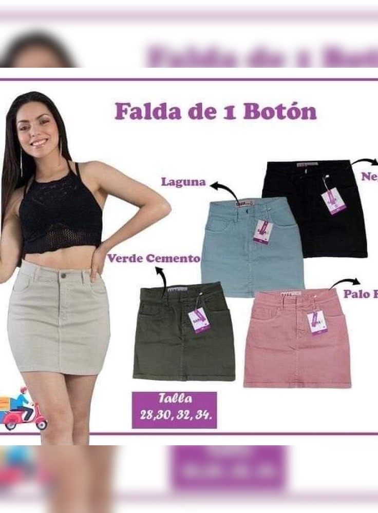 Falda 1 Botón SARA Rosa, Verde, Laguna Y Beige